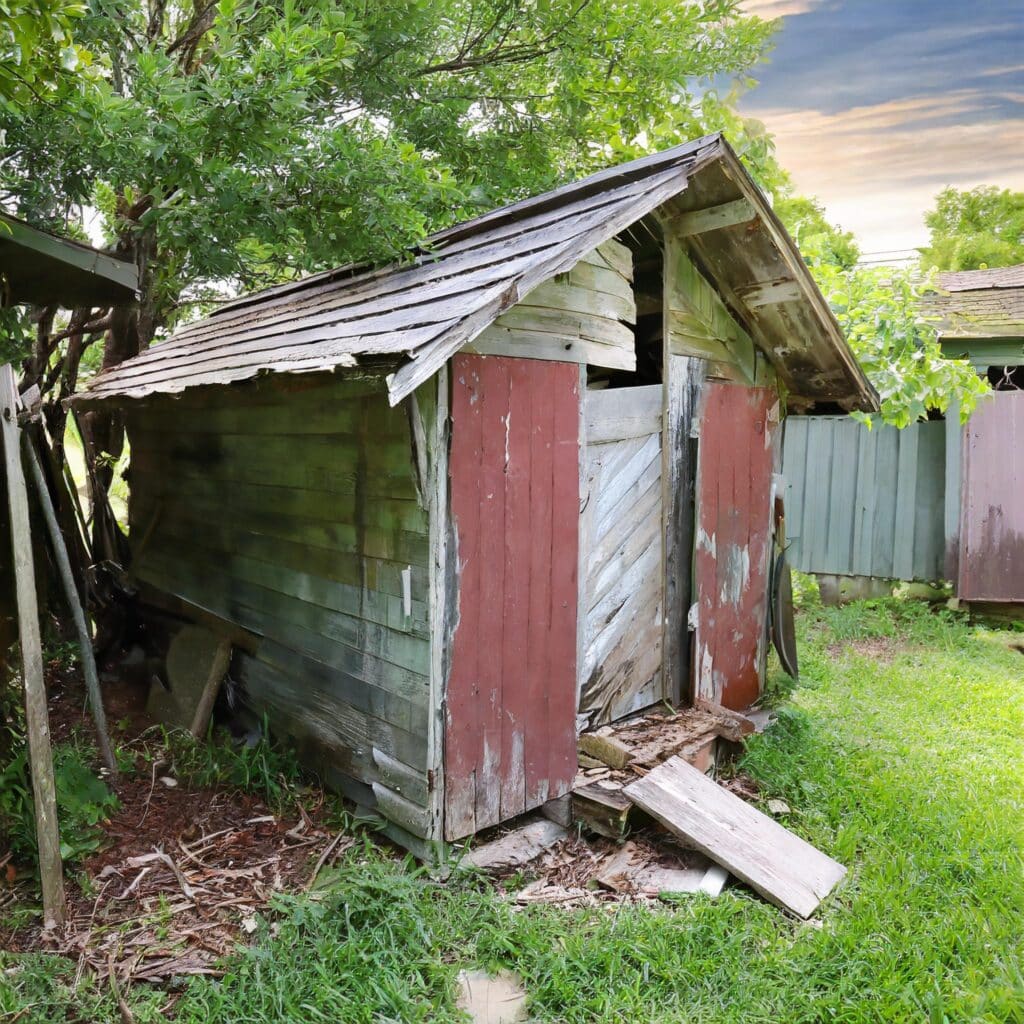 small old broken down backyard shed 39322